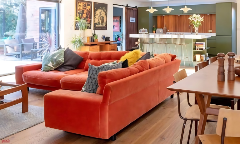 32 Orange Couch Living Room