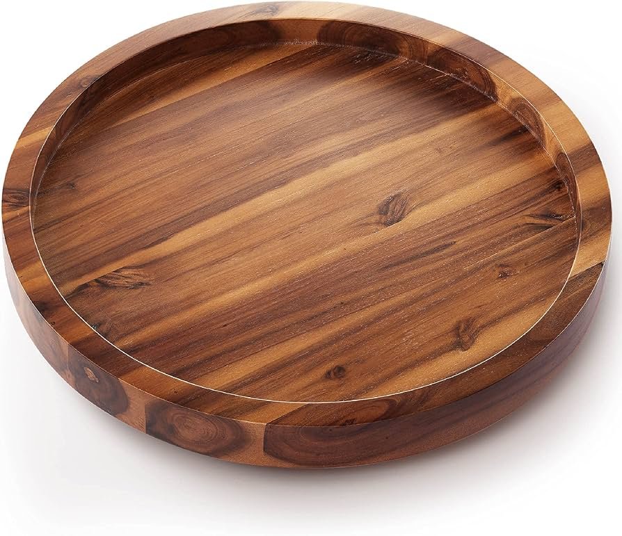 Amazon.com - RABAHA 16" Acacia Lazy Susan Turntable for Table - Wooden Charcuterie Boards Cheese Board - Extra Large Lazy Susans Organizer for Countertop - Kitchen Turntable Bin Storage for Pantry (Acacia Wood)